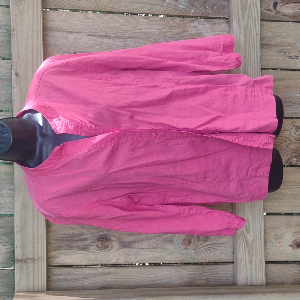 🏵️ Eileen Fisher Pink Linen Button Down Tunic